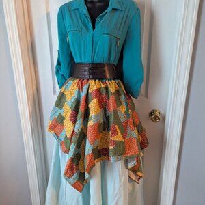 Icy teal shirt with handmade layered skirts -Large Belt NOT Included